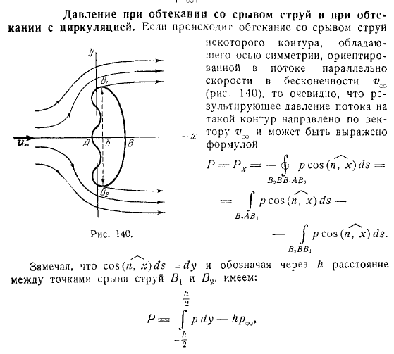 Давление при обтекании со срывом струй и при обтекании с циркуляцией