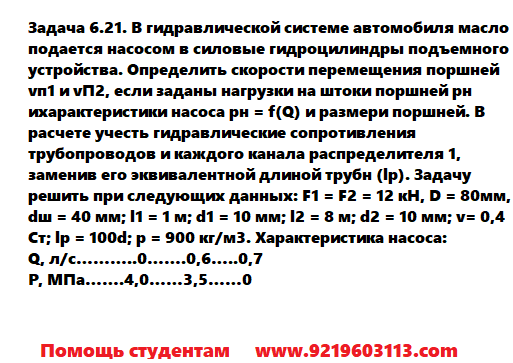 Задача 6.21. В гидравлической системе автомобиля