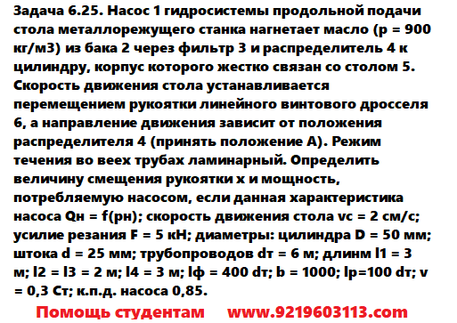 Задача 6.25. Насос гидросистемы продольной подачи