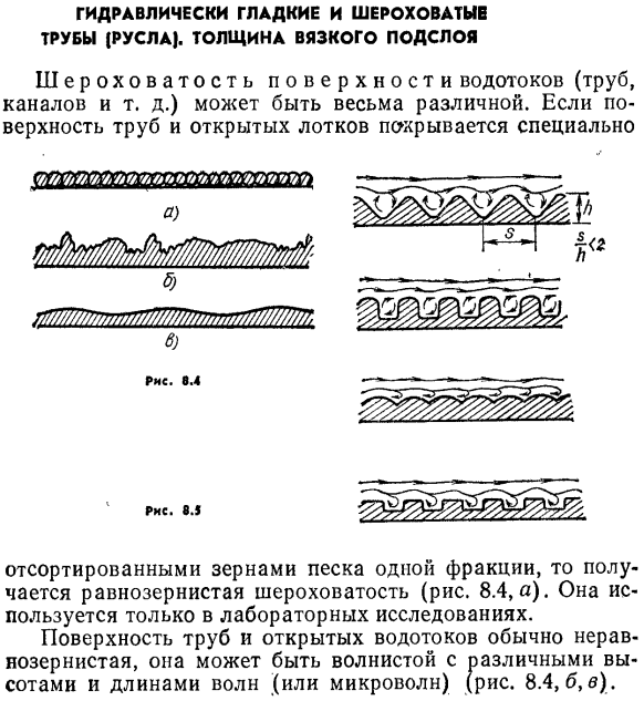 Гидравлически гладкие и шероховатые трубы (русла). Толщина вязкого подслоя