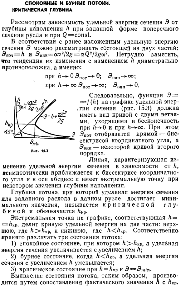 Спокойные и бурные потоки. критическая глубина.