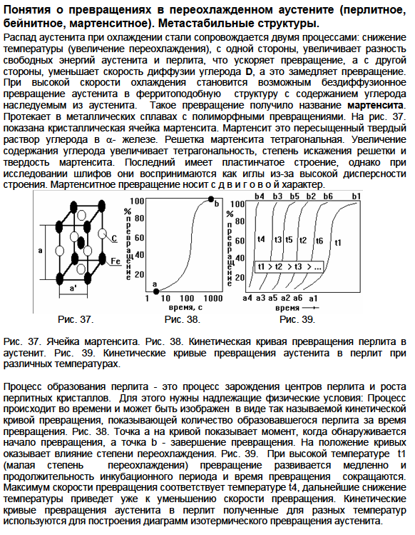 Понятия о превращениях в переохлажденном аустените (перлитное, бейнитное, мартенситное). Метастабильные структуры