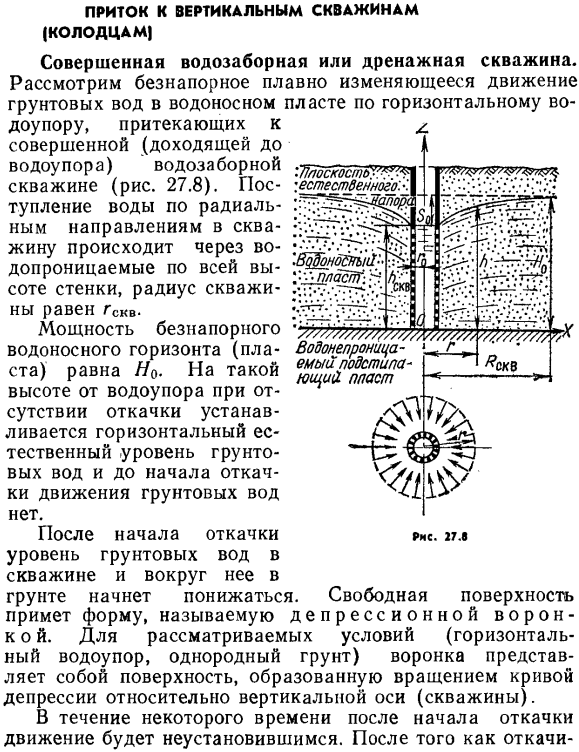 Приток к вертикальным скважинам (колодцам).