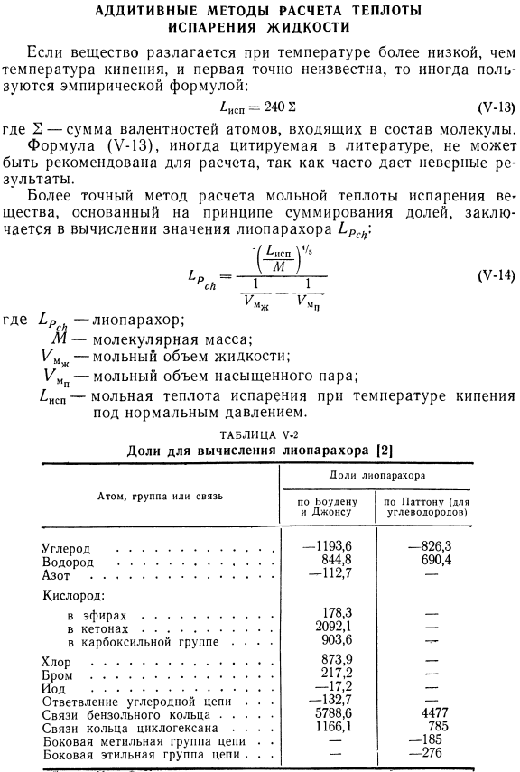 Аддитивные методы расчета теплоты испарения жидкости