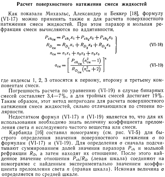 Расчет поверхностного натяжения смеси жидкостей.