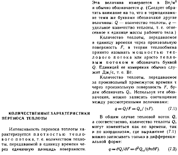 Количественные характеристики переноса теплоты