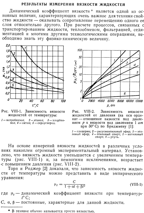 Результаты измерений вязкости жидкостей