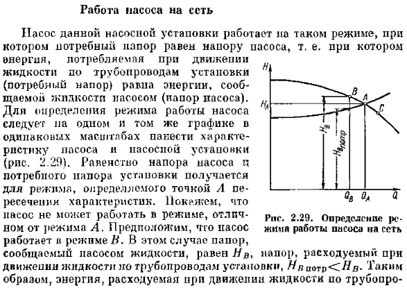 Работа насоса на сеть