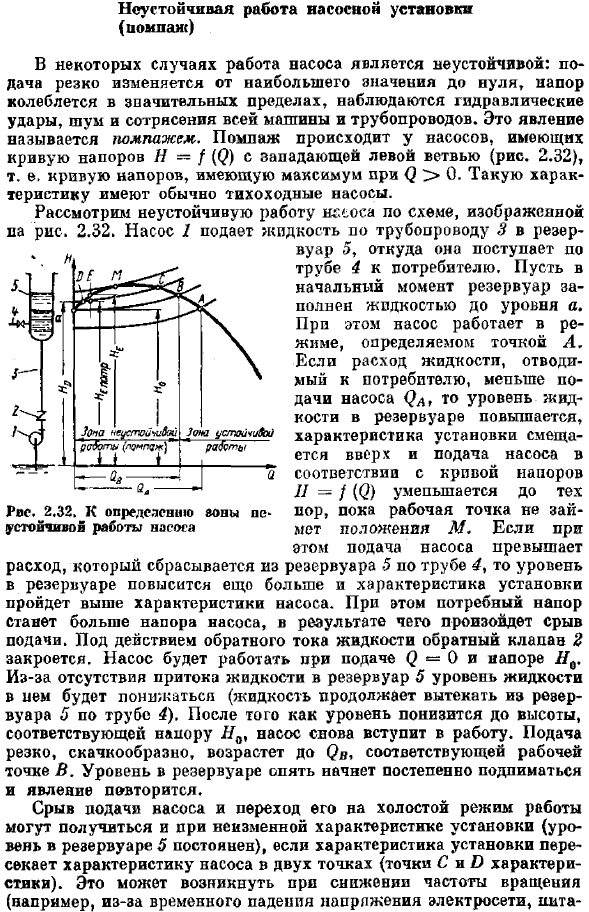 Неустойчивая работа насосной установки (помпаж)