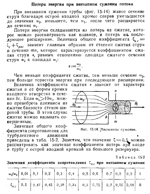 Потеря энергии при внезапном сужении потока