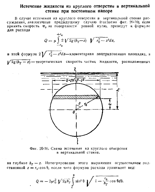 Истечение жидкости из круглого отверстия в вертикальной стенке при постоянном напоре