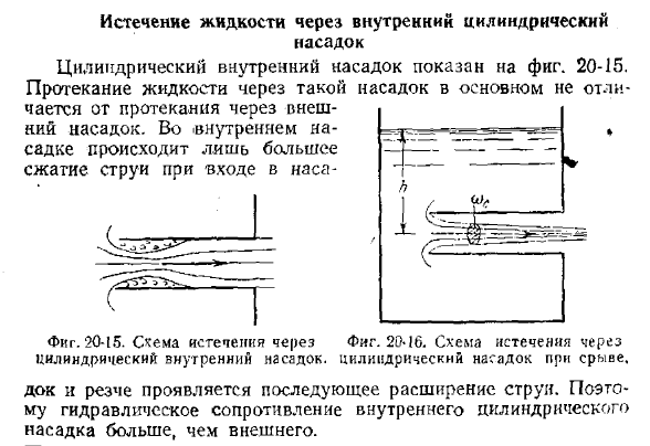 Истечение жидкости через внутренний цилиндрический насадок