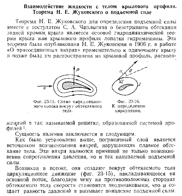 Взаимодействие жидкости с телом крылового профиля