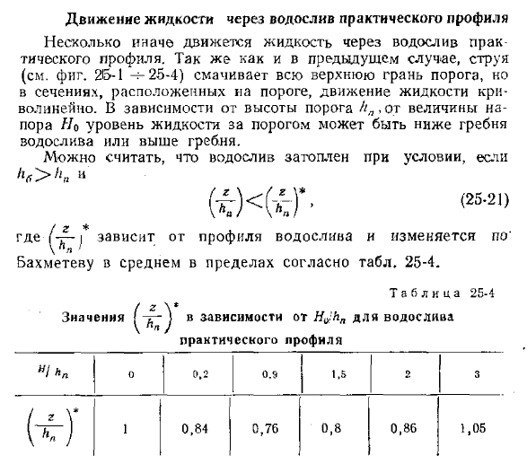 Движение жидкости через водослив практического профиля