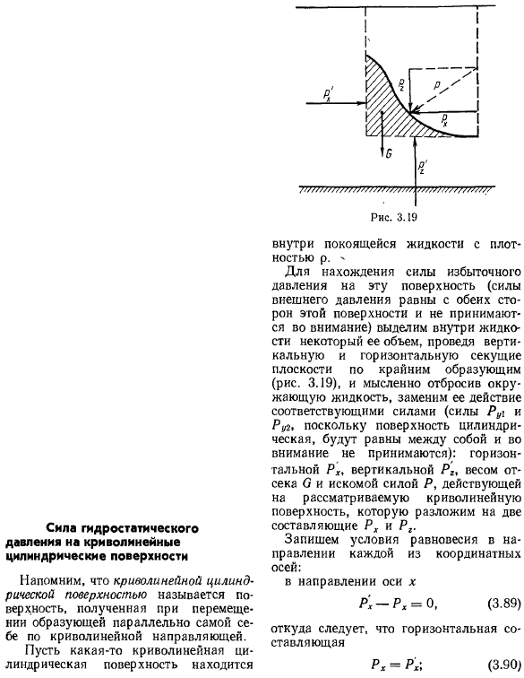 Сила гидростатического давления на криволинейные цилиндрические поверхности