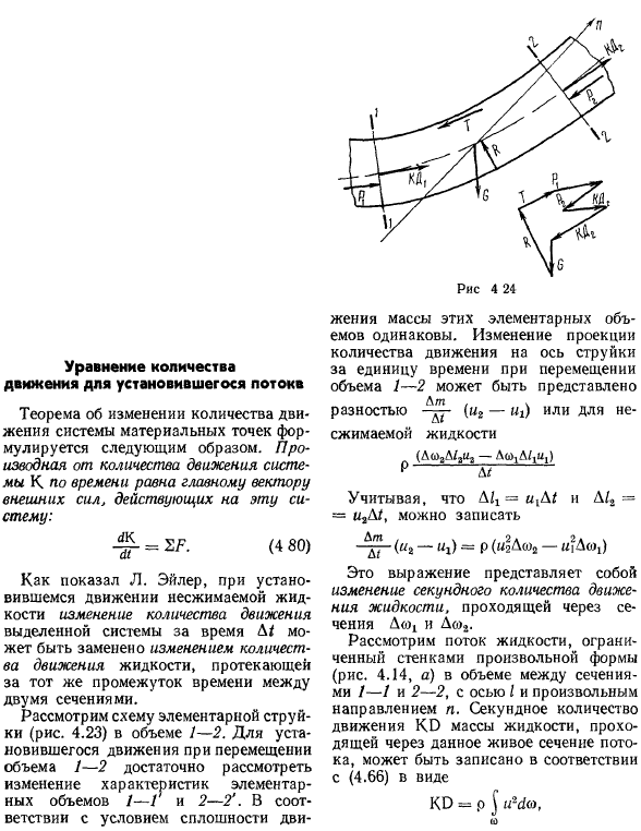 Уравнение количества движения для установившегося потоке