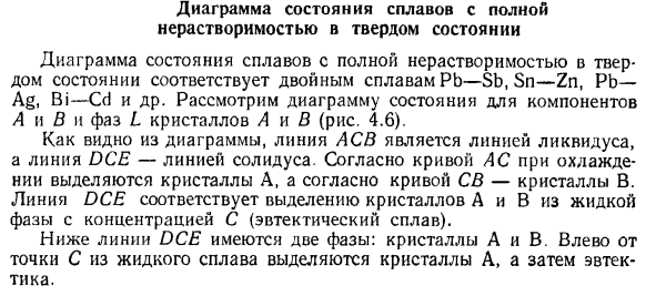 Диаграмма состояния сплавов с полной нерастворимостью в твердом состоянии