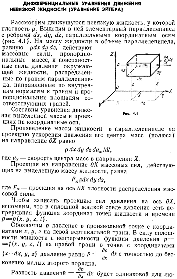 Дифференциальные уравнения движения невязкой жидкости (уравнение Эйлера)