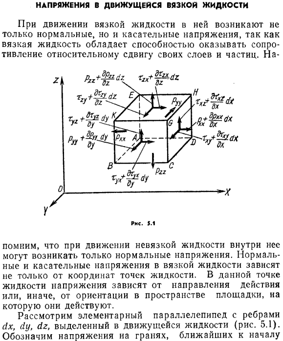 Напряжения в движущейся вязкой жидкости