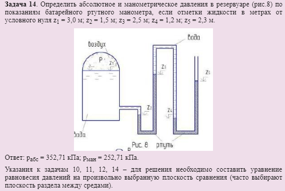 Задача 14. Определить абсолютное и манометрическое