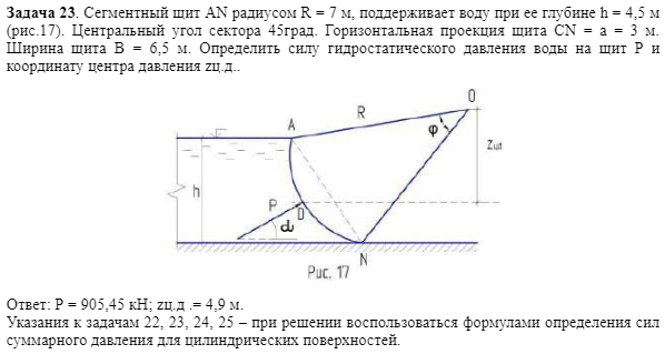 Задача 23. Сегментный щит АN радиусом