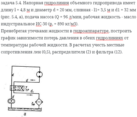 задача 5.4. Напорная гидролиния объемного гидропривода