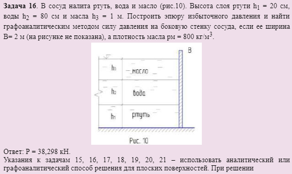 Задача 16. В сосуд налита ртуть, вода и масло
