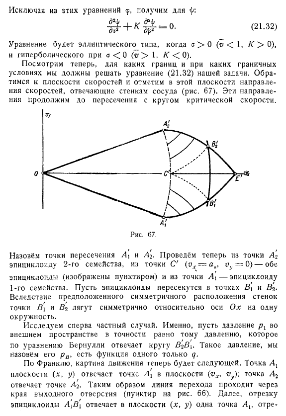 Построение «безударного» сопла Лаваля. Истечение газа из отверстия, сопровождаемое переходом через скорость звука