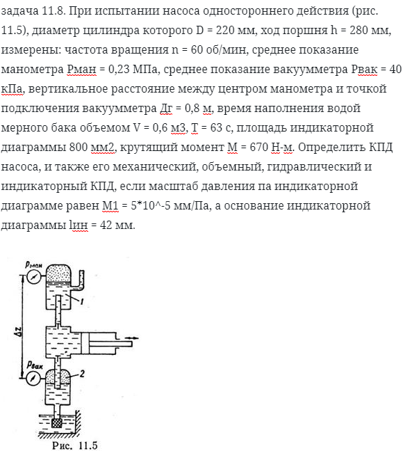 задача 11.8. При испытании насоса одностороннего 