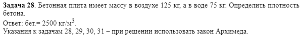 Задача 28. Бетонная плита имеет массу в воздухе