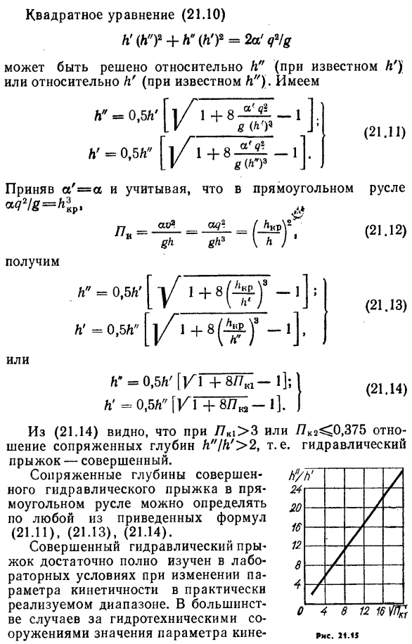 Сопряженные глубины совершенного гидравлического прыжка в призматических руслах.