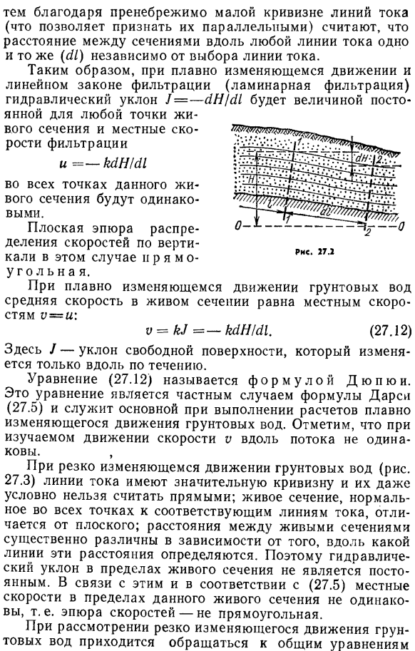 Особенности плавно и резко изменяющегося движения грунтовых вод.