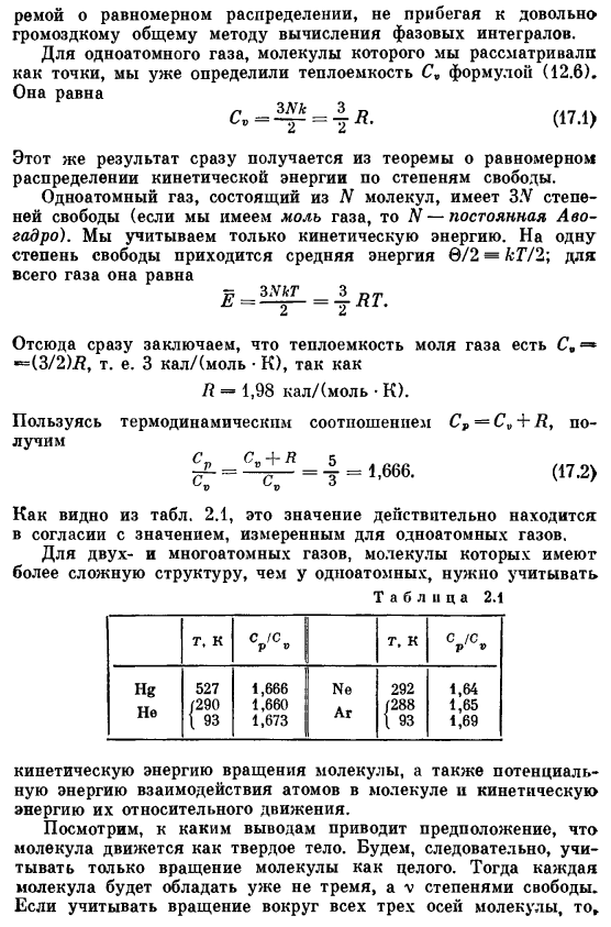 Применение классической статистики к вопросу о теплоемкости газов