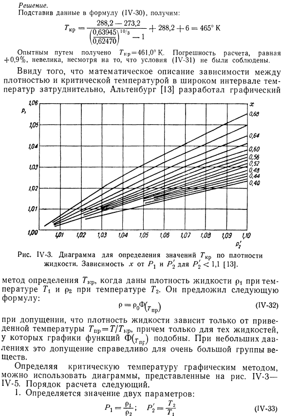 Расчет критической температуры по известным плотностям жидкости при двух температурах (два экспериментальных значения)