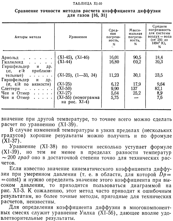 Выбор метода расчета кинематического коэффициента диффузии в газах.