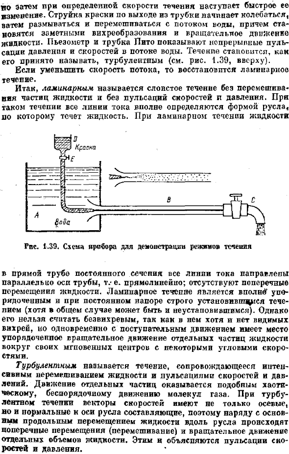 Режимы течения жидкости в трубах