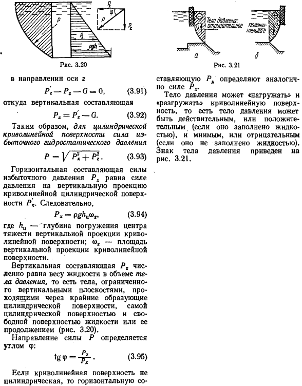 Сила гидростатического давления на криволинейные цилиндрические поверхности