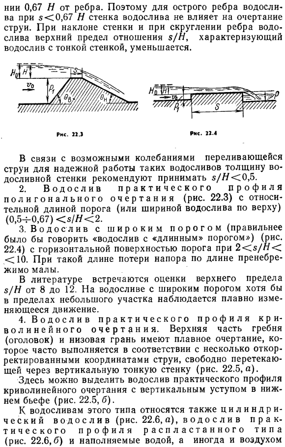 Классификация водосливов.