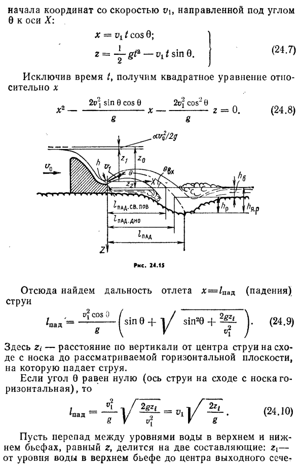 Сопряжение бьефов при отбросе свободной (неподтопленной) струи.