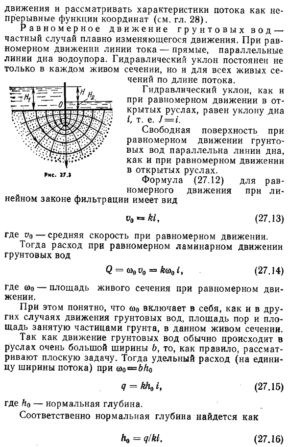 Особенности плавно и резко изменяющегося движения грунтовых вод.