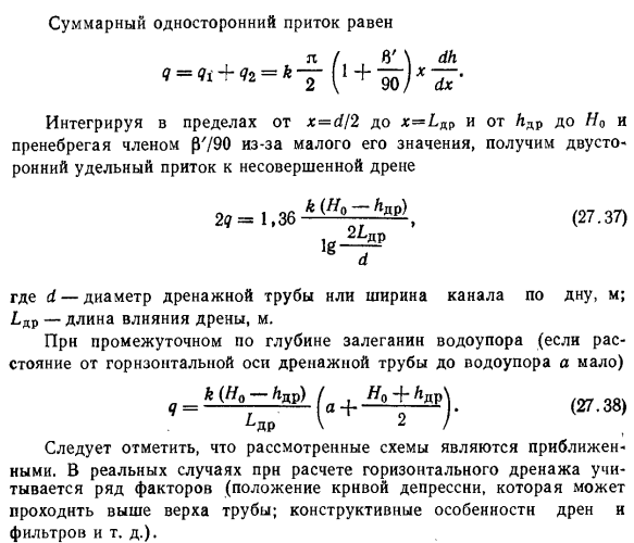 Приток к горизонтальному дренажу.