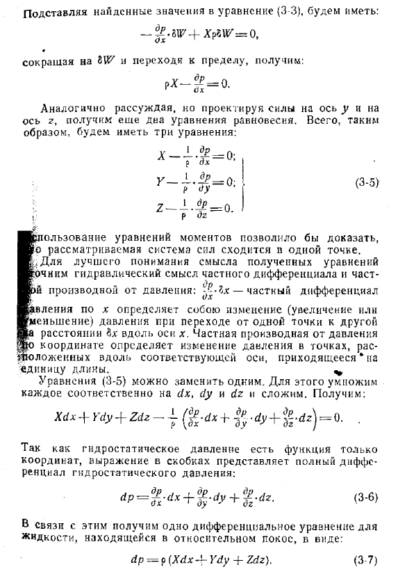 Дифференциальные уравнения равновесия жидкости (уравнения Эйлера)