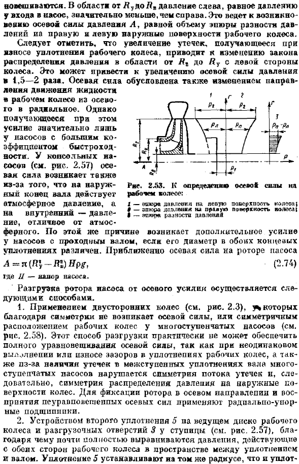 Уплотнения рабочего колеса и вала. Осевая сила на роторе насоса