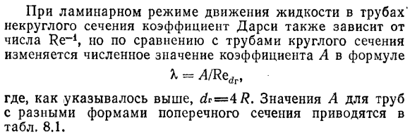 Коэффициент Дарси при ламинарном напорном движении в трубе