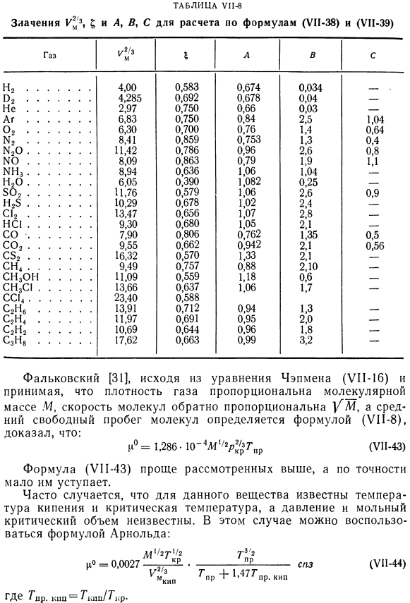 Полуэмпирические уравнения для расчета вязкости газов в области умеренных давлений. 