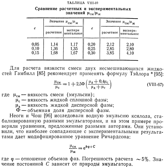 Расчет вязкости жидких неоднородных смесей (суспензий, коллоидных растворов, эмульсий).