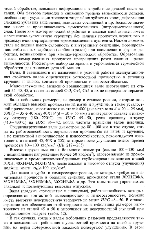 Стали (чугуны) и режимы упрочняющей термической и химико термической обработки, рекомендуемые для типовых деталей машин