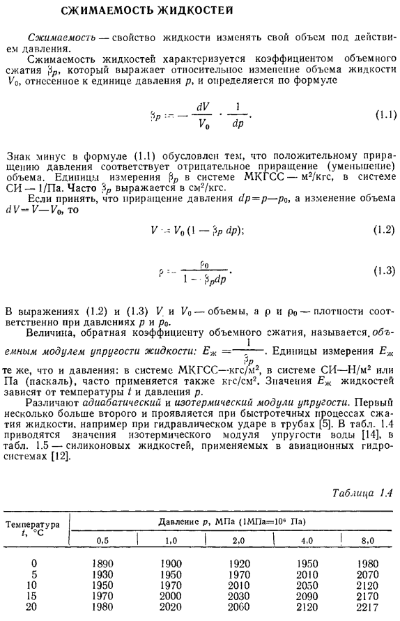 сжимаемость жидкости формула