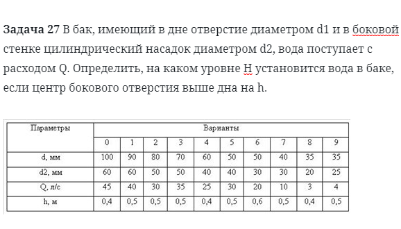 Задача 27 В бак, имеющий в дне отверстие