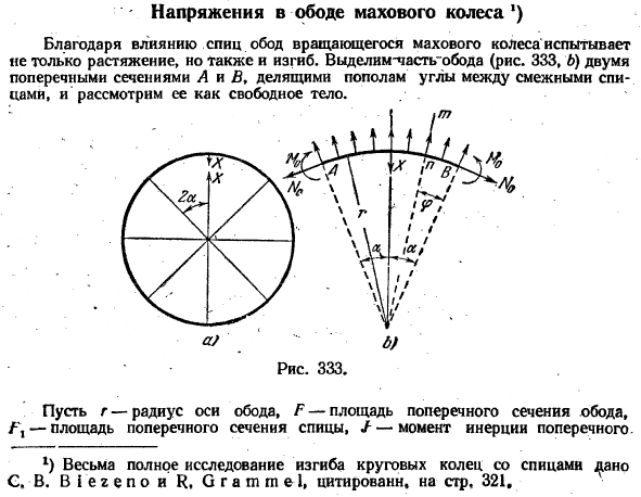 Напряжения в ободе махового колеса